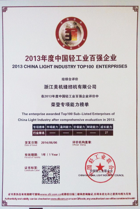 中国美机荣登2013年度中国轻工业成长能力百强企业、电子商务先进企业榜单